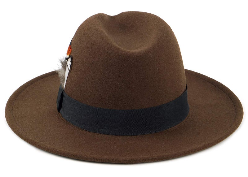 FADACHY Classic Fedora Hat for Men & Women Wide Brim Felt Hat Panama Dress Hat Brown Fedora, L Large XL - Image 5